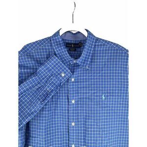 Ralph Lauren Men's‎ Stretch Fit XXL Blue Plaid Long Sleeve Button Down Shirt